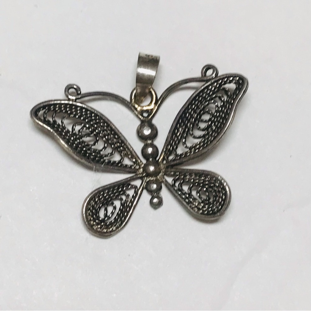 Sterling Silver 925 detailed Butterfly Pendant charm beautiful filigree